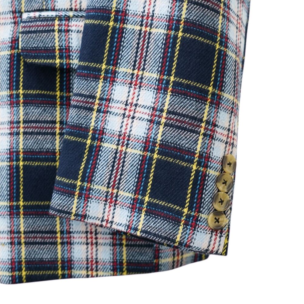Mens 48R Tartan Plaid Blazer Sport Coat Navy White Red Cotton Formal Preppy - Picture 9 of 9